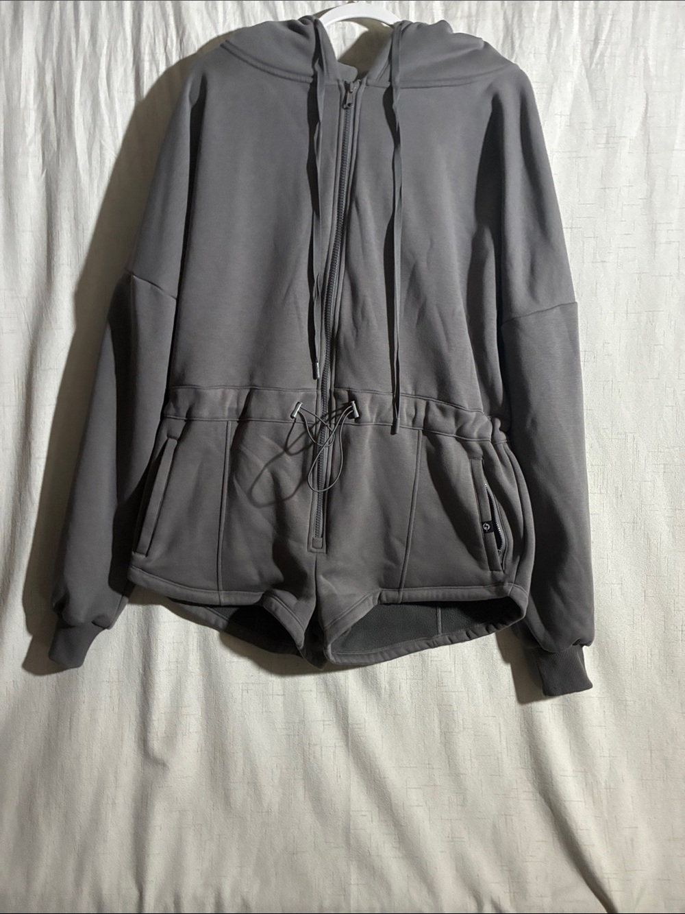 POPFLEX Gray Hooded Zip Jacket with Drawstring Waist